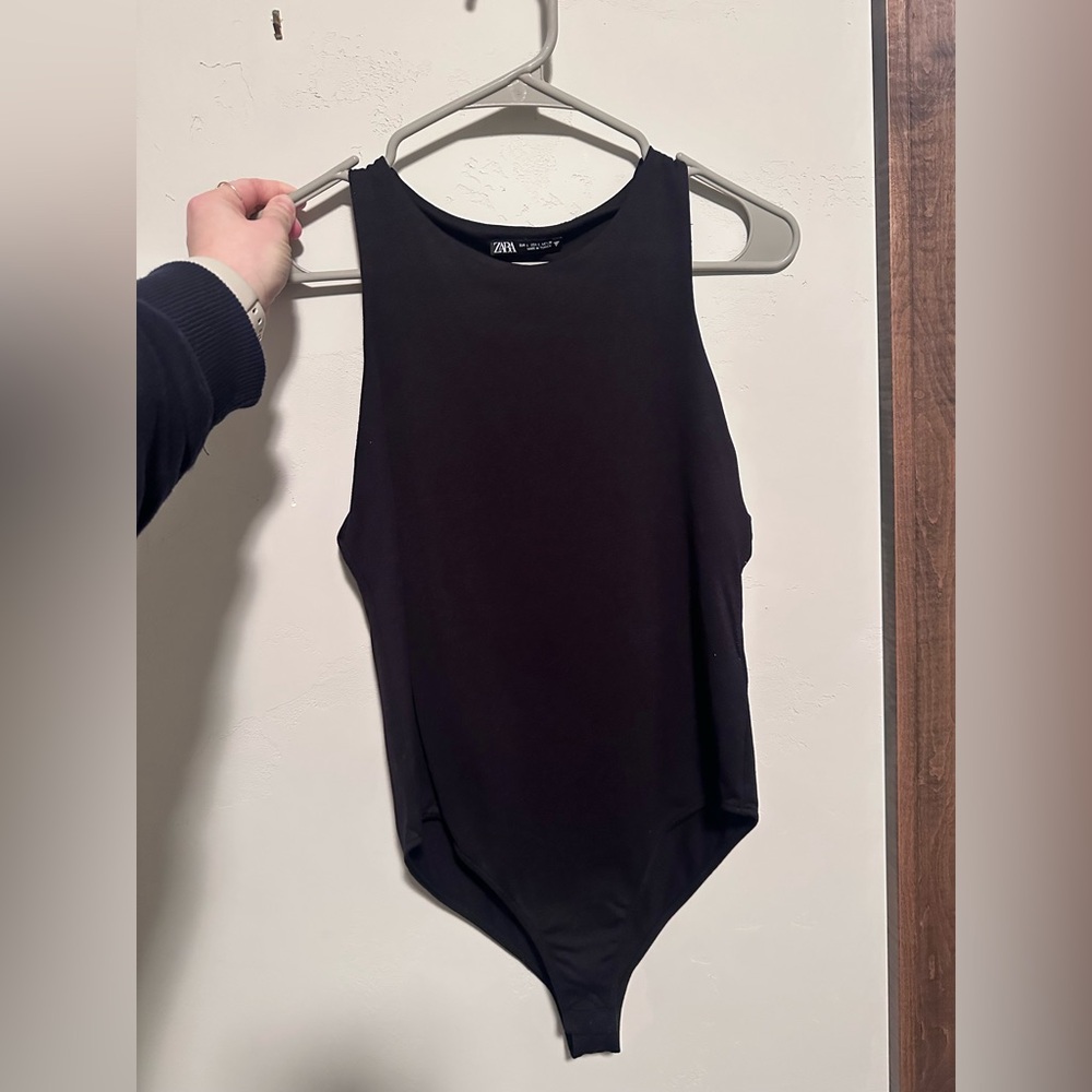 Zara Black High Neck Sleeveless Stretch Bodysuit - Size Large